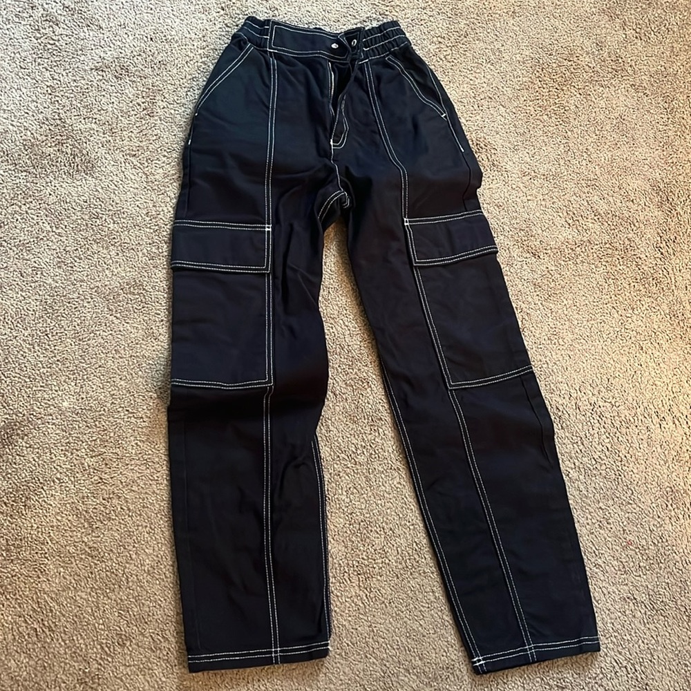 Asos black pants with white stitch, never worn, elastic waist band